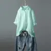 Camisa Fina de Algodão e Linho para Estudantes Femininas Estilo Coreano 2026 Verão Novo Manga Curta Cardigã de Manga Média Top com Botões
