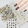 Adesivos de Unha Florais Populares da Amazon em Preto e Branco com Glitter, Adesivos de Unha de Flores Frescas Estilo Japonês, Corações e Estrelas