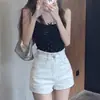 Shorts de mezclilla blancos finos de verano 2026, nuevos, para adelgazar, de cintura alta, para mujer, estilo petite, línea A, ajustados, hot pants para usar por fuera