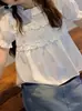 Camisa babydoll dulce y elegante con mangas abullonadas y volantes para mujer, nuevo estilo de verano, top holgado con mangas abullonadas que rejuvenece
