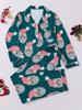 Comercio Exterior Transfronterizo Primavera y Otoño Casual Cómodo Estampado de Tortuga Manga Larga Pantalón Largo Estilo Europeo y Americano Conjunto de Pijama Ropa para el Hogar Pijama para Mujer