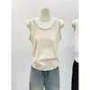 Top Básico de Cuello Redondo Simple Sin Mangas para Mujer Verano Copo de Nieve Algodón Ropa Exterior Chaleco de Tirantes Anchos Blanco