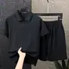 Roupa Esportiva de Linho Tencel Terno Masculino Verão Nova Moda Casual Respirável Terno Masculino Manga Curta Shorts para Homem