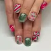 Nuevo Arte de Uñas Otoño e Invierno con Ambiente de Dulce de Copo de Nieve, Uñas Postizas Color-Blocking Brillantes y Versátiles, 24 Piezas