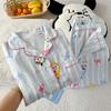 Producto Nuevo de Verano Dibujo Animado Curativo Mikko Celebridad de Internet Pijama de Manga Corta Ropa de Casa para Mujer Traje de Algodón Nube Toma Real Venta al por Mayor