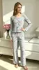 Novedades transfronterizas europeas y americanas de Amazon y Shein: elegante y con estilo estampado floral retro estilo francés manga larga pantalón largo