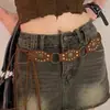 Saia com cinto de cintura cinto feminino moderno estilo étnico retrô jeans rebite estilo western acessório marrom versão larga