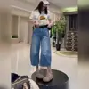 Jeans de Pierna Ancha de Nueve Puntos Azul Verano 2026 para Mujer Nuevos de Cintura Alta Adelgazantes Casuales Sueltos Americanos Pantalones de Pierna Recta para Chica Popular