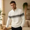 Marca de moda de venta caliente transfronteriza, suéter de punto de moda patchwork con media cremallera y cuello alto, fábrica de prendas de punto para hombre