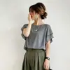 Conjunto Nuevo de Verano Japonés 2026 Camisa de Cuello Redondo de Doble Capa con Volantes Hombros Caídos Pantalones de Pierna Ancha con Lazo