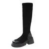Sin embargo, otoño rodilla 2026 tacón grueso media pantorrilla botas nuevas mujer botas ajustadas calcetines elásticos estilo coreano moda celebridad de internet suela gruesa