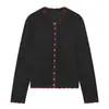 Ropa de Mujer Transfronteriza 2026 Moda Europea y Americana Versátil Casual Bloques de Color Patchwork Ribeteado Prendas de Punto Chaqueta Mujer E490810