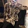 Camisa de Cadena Estampada Retro para Hombres Estilo Hong Kong, Guapa, Holgada, de Manga Larga, para Discoteca, Fresca, Delgada, Chaqueta Camisa Floral