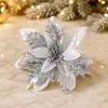 Fita de Flor de Natal Transfronteiriça com Grampos de Arame, Acessórios de Flor de Seda Artificial Poinsettia Feitos à Mão, Estoque Pronto do Fabricante, Várias Cores Disponíveis