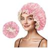 Amazon Más Vendido Transfronterizo Gorro de Ducha de Doble Capa con Borde de Encaje para Orejas Gorro de Encaje Doble Cara Grande para Mujer Gorro de Noche de Satén de Princesa