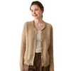 Cardigan de Malha Trançada com Gola Peter Pan em Cashmere Feminino Outono/Inverno 2025 Espesso Simples Versátil Peça de Tricô Suéter de Malha Trançada