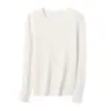 Suéter rosa de punto con cuello redondo para mujer, otoño, corte ajustado, lavable a máquina, camiseta base 100% lana merino de hilo fino