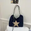 Bolso de hombro de lona de moda de alto valor, bolso casual de estudiante estrella, bolso de mano moderno y personalizado de gran capacidad