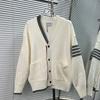 Venda Direta de Fábrica Versão Alta TB Primavera e Outono Clássico Listrado de Quatro Barras Jaqueta Cardigan Tricotado de Manga Longa com Decote V para Homens e Mulheres