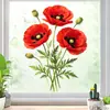 Xino JDT-A744 Calcomanía de Ventana de Amapola Roja Acuarela, Adhesión Estática, Sin Residuos, para Decoración de Ventanas de Cocina y Comedor