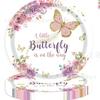 Amazon Flor Mariposa Bandeja de Papel Desechable para Fiesta Bandeja de Papel para Fiesta Vaso de Papel de Seda Vajilla para Fiesta Decoración de Cumpleaños para Niños
