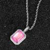 Venta Caliente Europea y Americana Mocha Fluorescente Cuadrado Sólido Zircón Color Piedra Colgante Hip-Hop Microincrustado Zircón Collar para Hombres y Mujeres