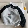 Moletom infantil para meninos, forrado com fleece, estilo inverno, blusa quente para bebês, camiseta base estilosa de dinossauro para crianças