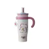 Termo de Acero Inoxidable 316 de Gran Capacidad para Mujer con Asa de Cerámica de Aspecto Elevado, Taza para Hielo, Taza con Popote para Coche, Tetera Doble para Beber Agua