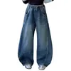 Moda para Niñas Estilo Coreano Modernos Jeans de Pierna Ancha para Mujer Pantalones Holgados con Caída de Cintura Alta de Pierna Ancha Pantalones de Otoño con Estrellas y Lunas Crecientes