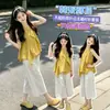 Conjunto de Verano para Niñas 2026 Nuevo Elegante Estilo Coreano Top Irregular Sin Mangas y Pantalón Falda de Pierna Ancha Conjunto de Dos Piezas Moderno