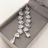 Aretes de Circonita con Incrustaciones de Diamantes de Alta Calidad Aretes de Borla Larga Super Brillantes y Super Flash para Cena de Gala Aretes
