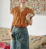 Camisa de Lino Ramio Estilo Retro Francés con Cuello en V para Mujer Verano 2025 Nueva Holgada Ajustada Top