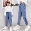 Jeans para Niña 2024 Nuevo Venta al por Mayor de Fábrica Pantalones Bordados Grandes para Niño Pantalones de Pie para Niña Pequeña