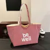 Bolsa Tote Coreana de Grande Capacidade Reversível Nova Listrada Casual de Ombro Único Lona Texturizada Bordada para Estudantes e Deslocamento