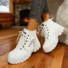Comercio Exterior Botas de Nieve Tallas Grandes Mujer 2026 Otoño Invierno Nuevos Zapatos de Algodón Suela Gruesa Cierre Frontal con Cordones Casual Botas Martin para Mujer Tallas Grandes