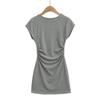 25 Primavera Novo Estilo Europeu e Americano Sexy Mangas Vazadas Cintura Franzida e Quadril Saia Curta Vestido Feminino