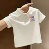 Camisas Polo de Algodão Puro para Meninos e Meninas, Camisetas Estampadas Tendência Estilo Coreano de Verão com Manga Curta, Tops Elegantes com Gola para Bebês e Crianças Maiores