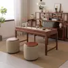 Estética Estilo Song de 2026, Nueva Mesa de Centro de Alto Nivel Estilo Chino para Uso Doméstico, Mesa de Té para Balcón, Mesa de Té y Sillas de Madera Maciza Color Nogal