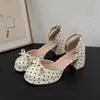 Sapatos de Salto Alto Elegantes com Bico Fino, Estampa de Bolinhas Sexy, Estilo Francês Emagrecedor, Novos para a Primavera de 2026, para o Trabalho e Sandálias Fechadas