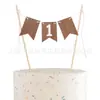 Topper de Postre Corona de Madera de Color Único para Niños Bandera de Pastel para Fiesta de Cumpleaños Triángulo Grande Una Bandera de Arpillera