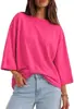 Camiseta holgada de verano para mujer de Amazon transfronteriza, top básico holgado de manga tres cuartos, cuello redondo