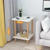 Mesa de café redonda nórdica de doble capa - 2 mesas pequeñas modernas para salas de estar pequeñas, mesas auxiliares para sofá con almacenamiento