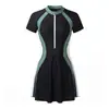 Traje de Baño Tipo Boxer con Falda Deportiva de Nuevo Estilo para Mujer, Cubre Vientre y Adelgazante, Traje de Baño para Vacaciones en la Playa y Aguas Termales, Una Pieza Dropshipping