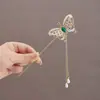 Abanico Plegable de Mariposa con Caracteres Chinos Retro Pasador de Pelo Nuevo Chinoiserie Rico Peony Borla Pasador de Pelo Chica Elegante Clásico Adorno para el Cabello
