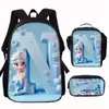 Mochila Escolar Princesa de Hielo y Nieve Elsa Mochila Infantil de Jardín de Infancia Repelente al Agua Gran Capacidad Bolso de Hombro Estuche Set de Tres Piezas