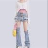 Moda Nacional Americana alta calle lavado Denim cubre piernas para mujer pantalones de felpa con cordones pantalones patchwork calcetines cubre botas nicho
