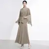 Item popular de comércio exterior: Conjunto de duas peças de alta costura Issey Miyake para mulheres, com jaqueta tipo xale franjada de gola e vestido