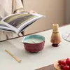 Juego de Cuatro Tazas para Matcha Horneadas, Juego de Té Japonés, Batidor de Té de Cerámica, Mezclador de Polvo de Matcha