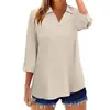 Camisa casual de algodón y lino de manga tres cuartos, color liso, holgada, talla grande, elegante, para primavera y otoño, transfronteriza de Amazon