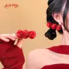 Presilha de Cabelo com Borla de Leão Vermelho Festivo para Ano Novo para Meninas Pequenas, Presilha de Cabelo de Pelúcia, Estilo Chinês Nacional Hanfu Acessório de Cabelo